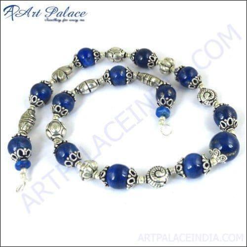 German Silver Beads New Necklace, Lapis Lazuli GemStone German Silver Necklace