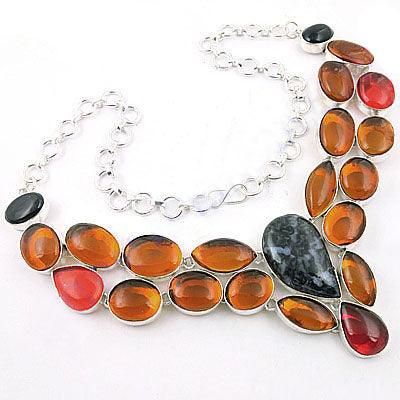 German Silver Necklace With Multi Gemstone Energy Gemstone Necklace Glittering Necklace