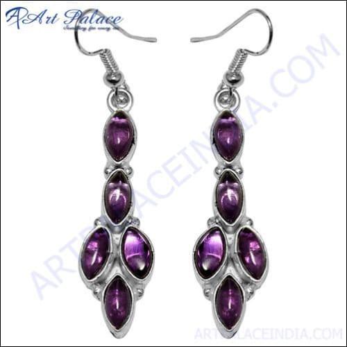 Girl's Fashionable Amethyst White Metal Earring Amazing Gemstone Earrings Dangle Earrings