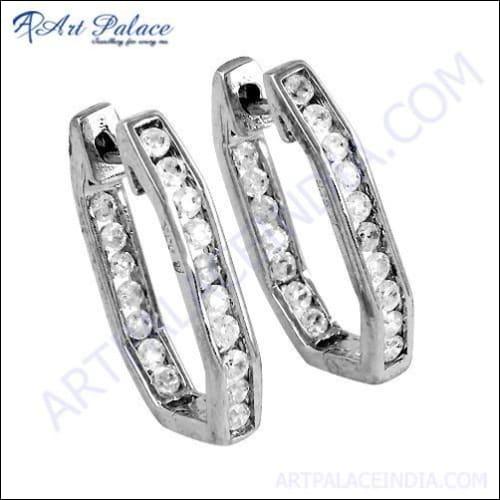 Girl's Fashionable Cz Gemstone Silver Earrings