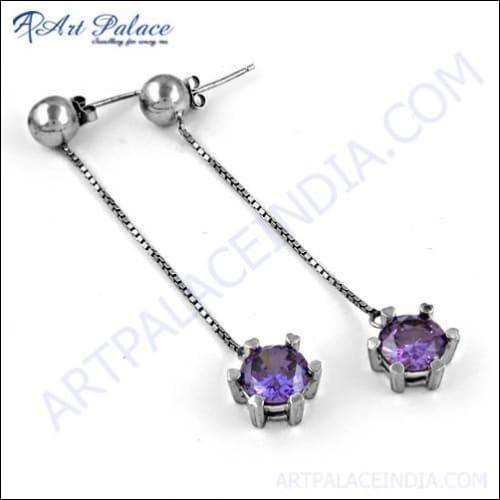 Girls Fashionable Amethyst Zircon Gemstone Silver Earrings