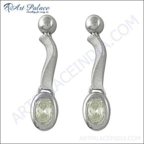 Girls Fashionable Cubic Zirconia Gemstone Silver Earrings