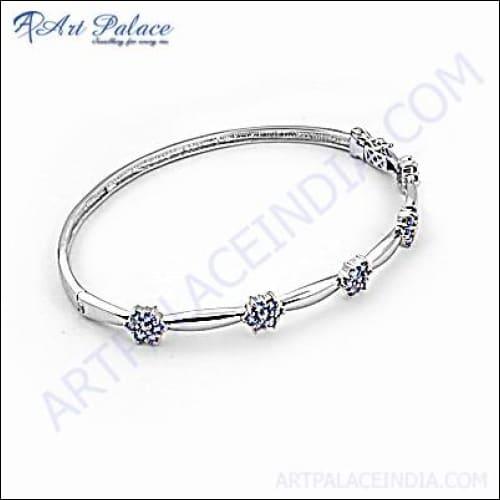 Girls Fashionable Cubic Zirconia Silver Bracelet Party Wear Cz Bracelet Fancy Cz Bracelet