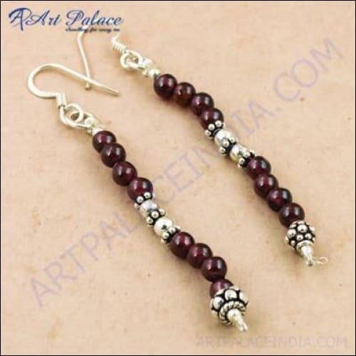 Girls Fashionable Garnet Gemstone Beaded Silver Earrings Garnet Beaded Earrings Gemstone Beaded Earrings