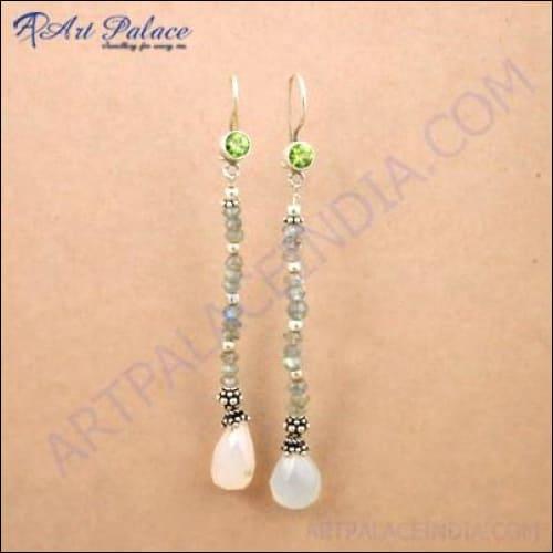 Girls Fashionable Labradorite & Peridot Gemstone Silver Earrings Glamours Beaded Earrings Dangle Beaded Earrings