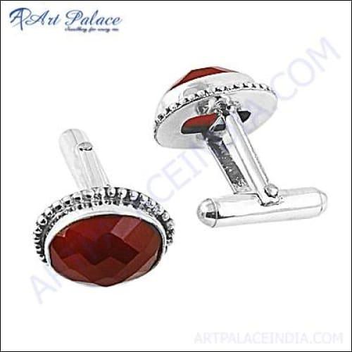 Glamour Silver Cufflinks With Red Onyx Ethnic Gemstone Cufflink Latest Red Onyx Cufflink