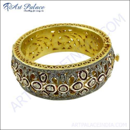 Glamour Style Diamond Gold Plated Bangle For Women's, Victorian Jewelry Beautiful Victorian Bangle Exciting Victorian Bangle Latest Victorian Bangles