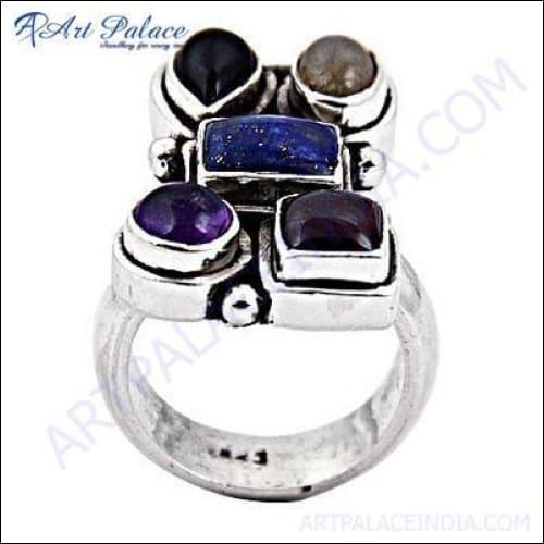 Glamours Multi Stone Gemstone Silver Ring