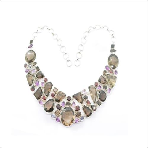Glitzy Multistone 925 Silver Necklace Hand Finished Necklace Fashionable Necklace