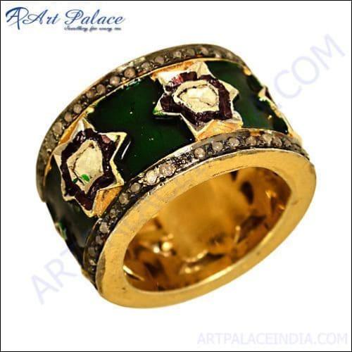Gold Plated Diamond & Emerald Ring