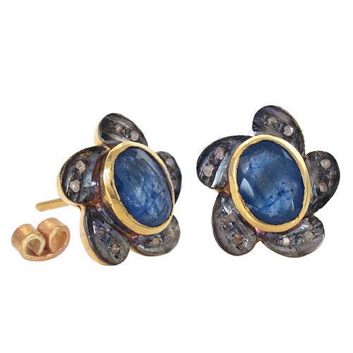 Gold Plated Diamond Silver Victorian Earrings Gemstone Victorian Earrings Floral Victorian Earring