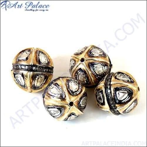 Gold Plated Silver Jewelry Diamond Victorian Beads Round Victorian Beads