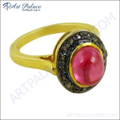 Gold Plated Silver Ring Design For Women With Diamond & Glass Feed Ruby High Class Victorian Rings Comfortable Victorian Rings