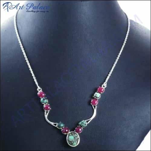 Good Selling Silver Gemstone Necklace Fancy Necklace Trendy Gemstone Necklace