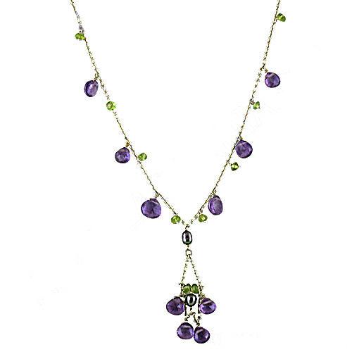 Gorgeous Amethyst, Black Pearl & Peridot 925 Silver Necklace Glitzy Beads Necklace Latest Beaded Necklace