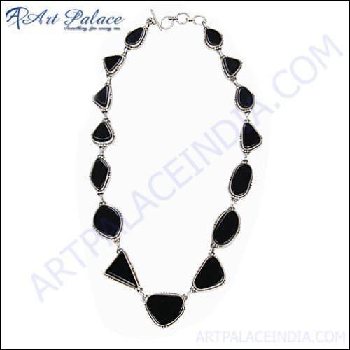Gorgeous Black Onyx Multistone Silver Necklace Stylish Gemstone Necklace Black Onyx Necklace