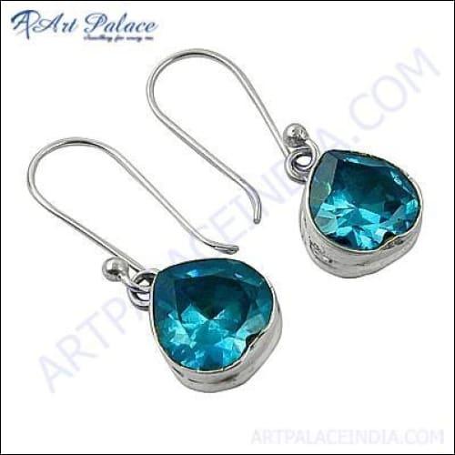 Gorgeous Blue Cubic Zirconia Gemstone Silver Earrings