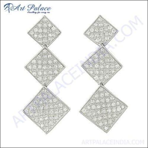 Gorgeous Cubic Zirconia Gemstone Silver Earrings