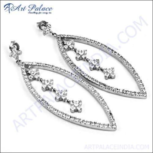 Gorgeous Dangle Gemstone Silver Earrings With Cubic Zirconia