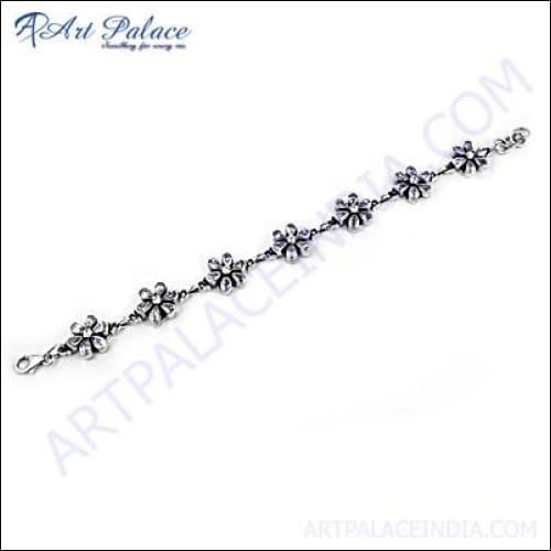 Graceful Cubic Zirconia Gemstone Silver Bracelet Floral Design Cz Bracelet Stylish Cz Bracelet