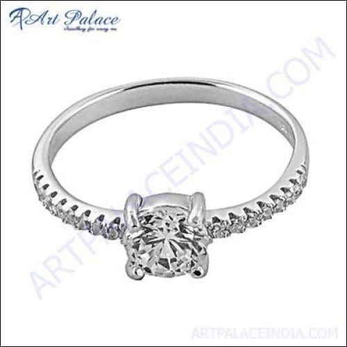 Graceful Cubic Zirconia Gemstone Silver Ring