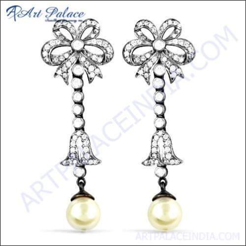 Graceful Glamour Cubic Zirconia & Pearl Silver Earrings