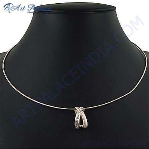 Graceful Glamour Cubic Zirconia Gemstone Silver Necklace