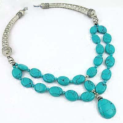 Graceful Glamours Synthetic Turquoise Gemstone German Silver Necklace Solid Gemstone Necklace Trendy Necklace
