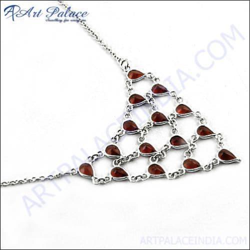 Gracious & Hot Sell Garnet Silver Gemstone Necklace