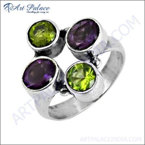 Gracious Fashion Amethyst & Peridot Gemstone Silver Ring, 925 Sterling Silver Jewelry