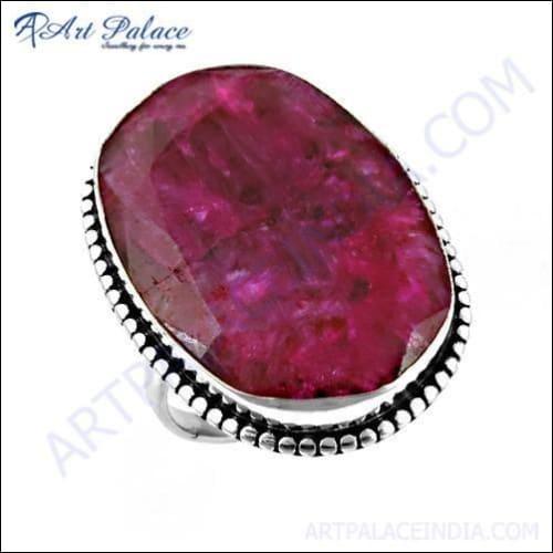 Gracious Fashion Dyed Ruby Gemstone Silver Ring