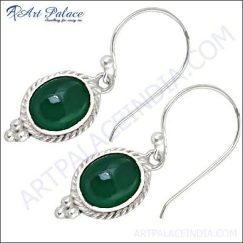 Gracious Fashion Green Onyx Gemstone Silver Hook Earrings Green Onyx Earrings Hook Earrings Fancy Earrings