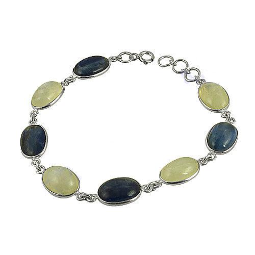 Gracious Fashion Kyanite & Rainbow Moonstone Silver Bracelet Cabochon Silver Bracelet Fashionable Gemstone Bracelet