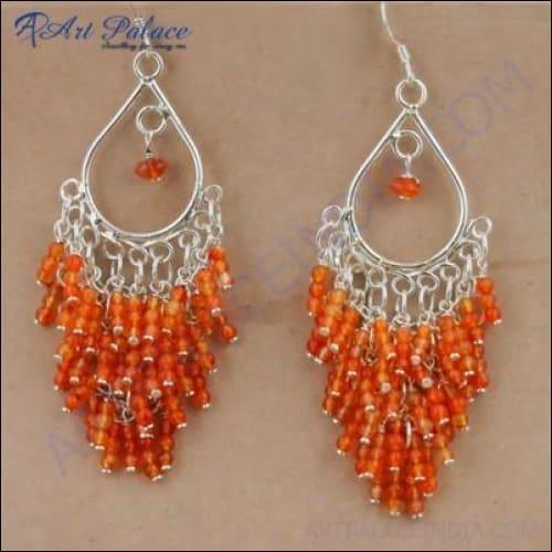 Gracious Fashionable Carnelian Gemstone Silver Earrings