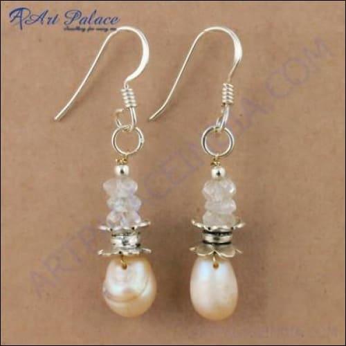 Gracious Fashionable Crystal & Pearl Silver Earrings