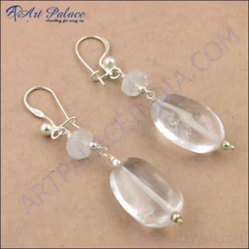 Gracious Fashionable Crystal & Rainbow Moonstone Silver Earrings White Beaded Earrings Hot Beaded Earrings
