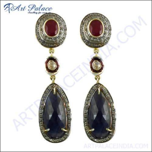 Gracious Fashionable Gold Plated Diamond Silver Earrings Gorgeous Victorian Earrings Dangle Victorian Earrings