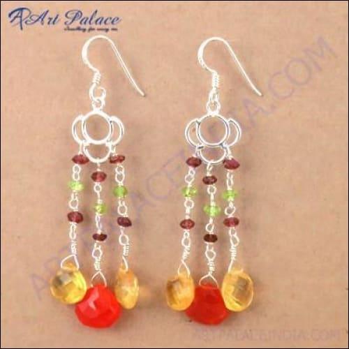 Gracious Fashionable Multi Gemstone Silver Earrings Colorful Beaded Earrings Multi Beads Earring