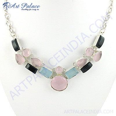Gracious Fashionable Multi Stone German 925 Silver Necklace Superior Gemstone Necklace Natural Gemstone Necklace