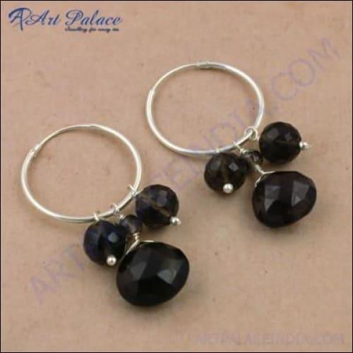 Gracious Fashionable Smokey Quartz Gemstone Silver Earrings Smokey Beads Earrings Bali Beaded Earrings