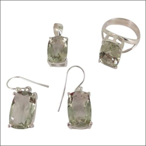 Green Amethyst Stone 925 Silver Gemstone Jewelry Set Trendy Gemstone Sets Casual Gemstone Sets