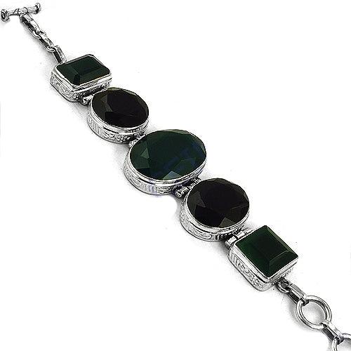 Green & Black Onyx Gemstone 925 Silver Bracelet Comfortable Bracelet Lovely Gemstone Bracelet