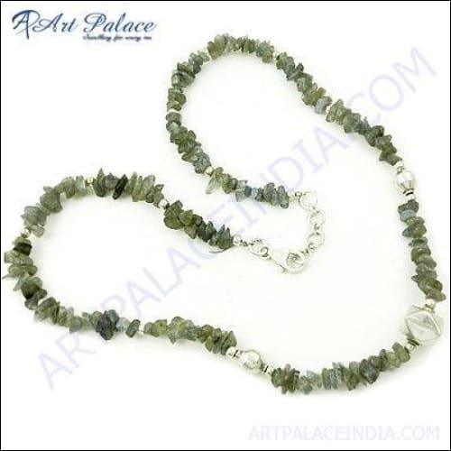 Green Labradorite Beads Silver Necklace Jewelry, Beaded Jewelry