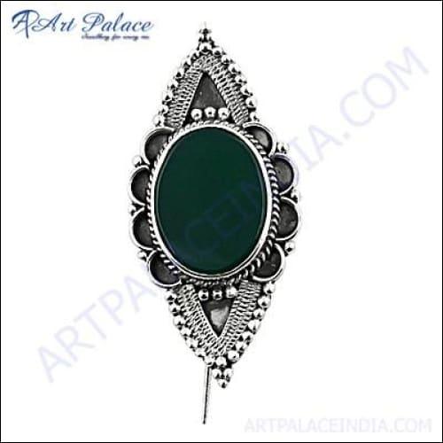 Green Onyx Gemstone Silver Brooch Adorable Gemstone Brooch Handmade Brooch