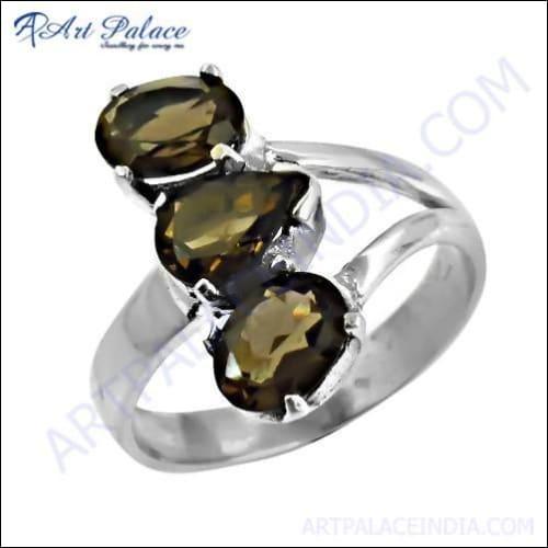 Hand Creafted Smokey Quartz Gemstone Silver Ring