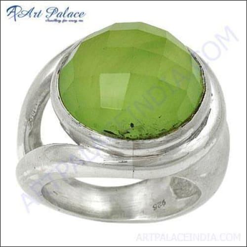 Hand Created Prenite Gemstone Silver Ring