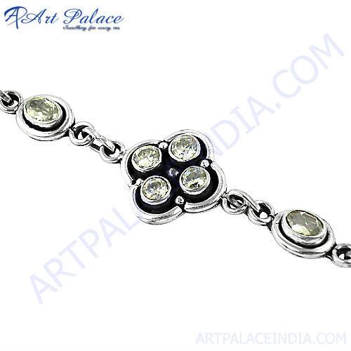 Handcrafted Cubic Zircon Gemstone Silver Bracelet Elegant Cz Bracelet Classic Cz Bracelet