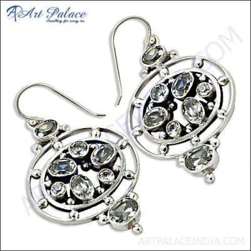Handcrafted Cubic Zirconia Gemstone 925 Silver Earrings