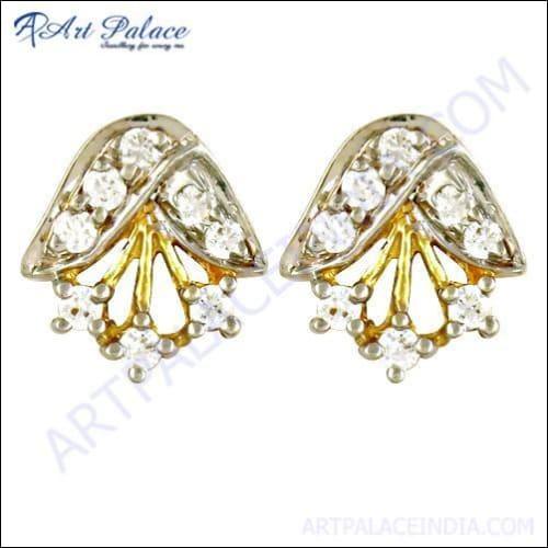 Handcrafted Cubic Zirconia Gemstone Silver Stud Earrings