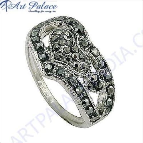 Handcrafted Gun Metal Gemstone Silver Ring Fashion Marcasite Rings Trendy Rings